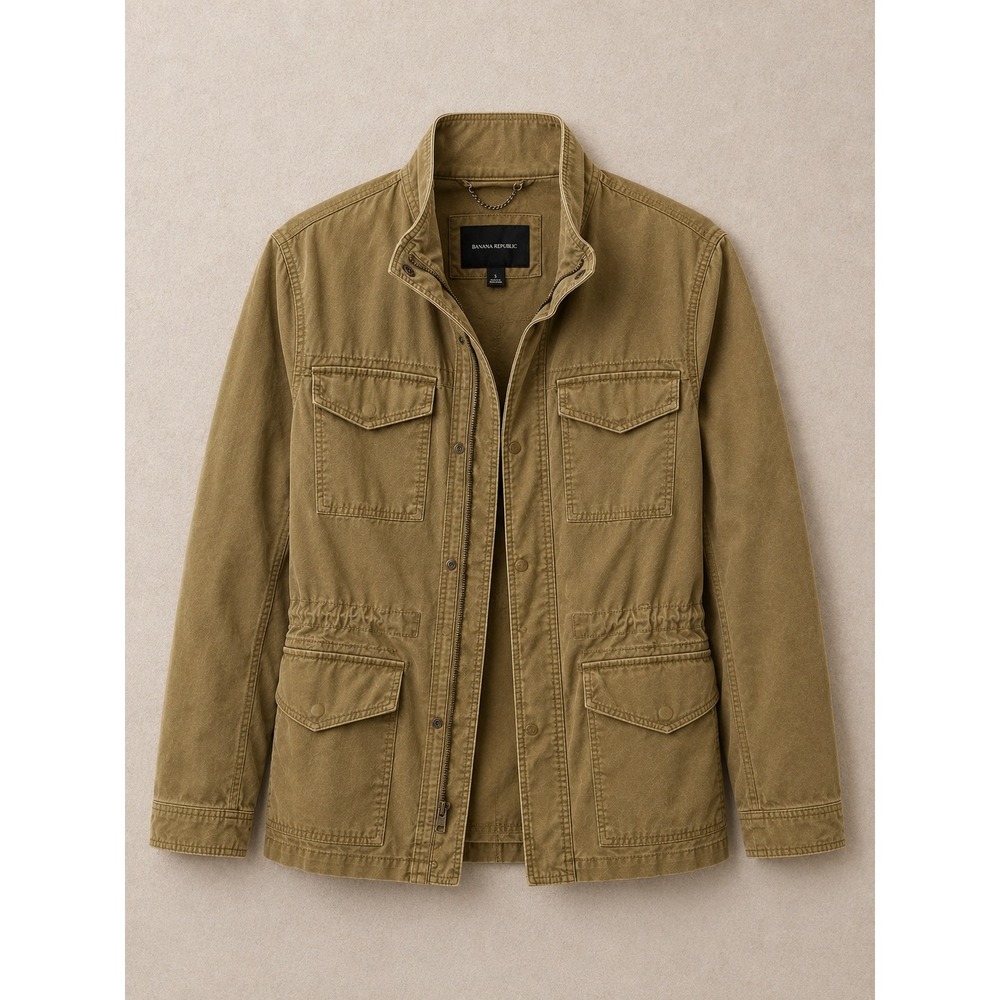 Banana Republic Mens Field Jacket Large Olive Tan Cotton Utility Military Coat